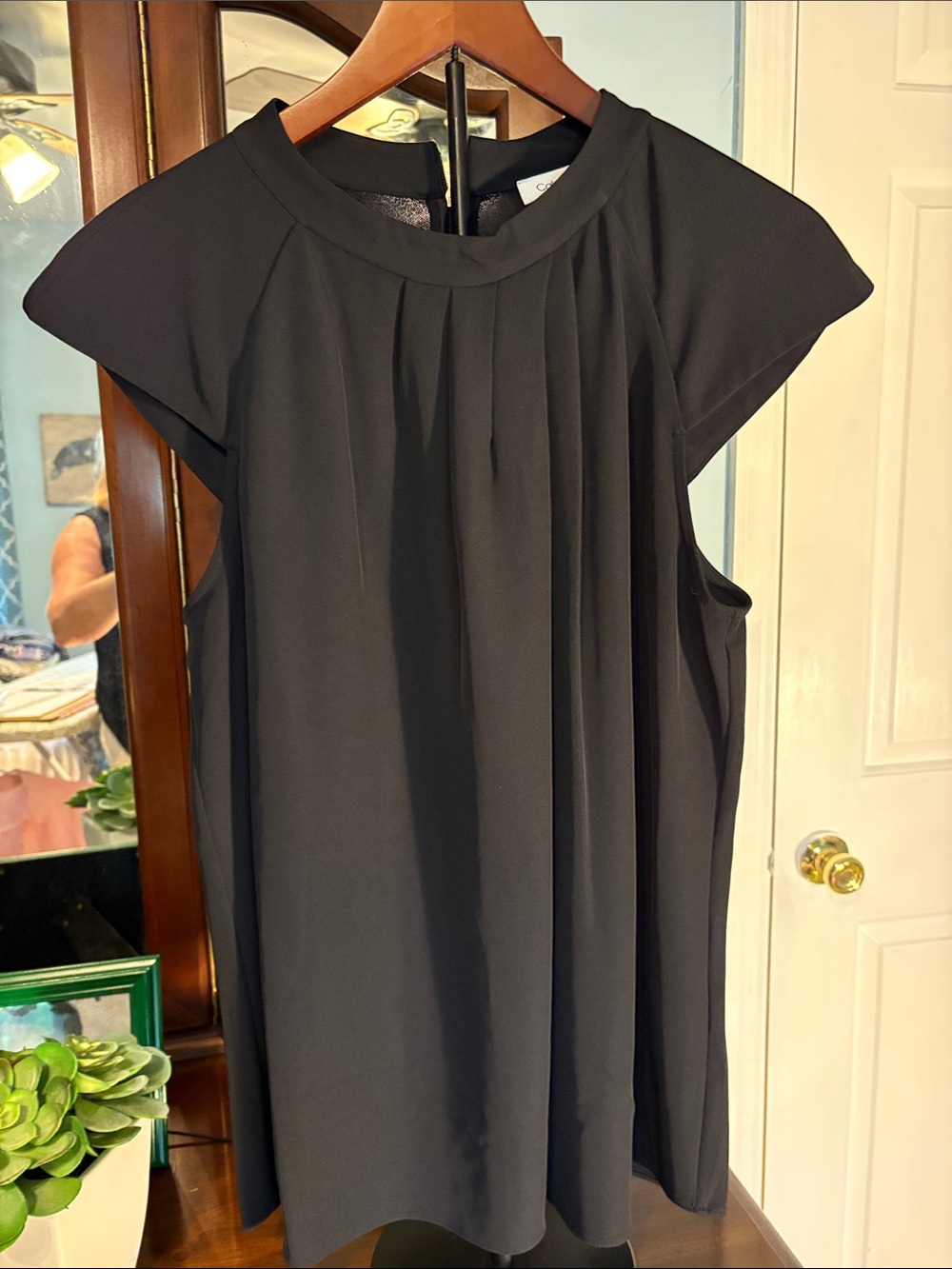 Calvin Klein Women's Black Cap-Sleeve Pleated Blouse